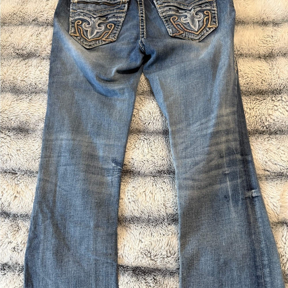 Rock Revival Blue Flare & Wide Leg Jeans with Ornate Embellishments